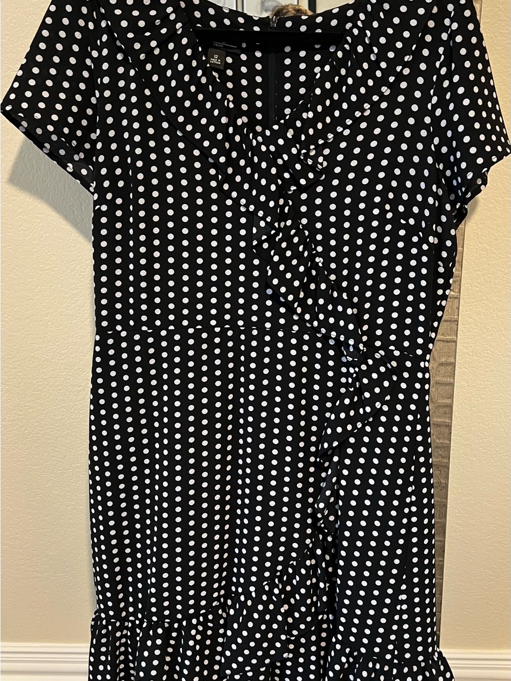 AGB Black and White Polka Dot Ruffle Wrap Dress